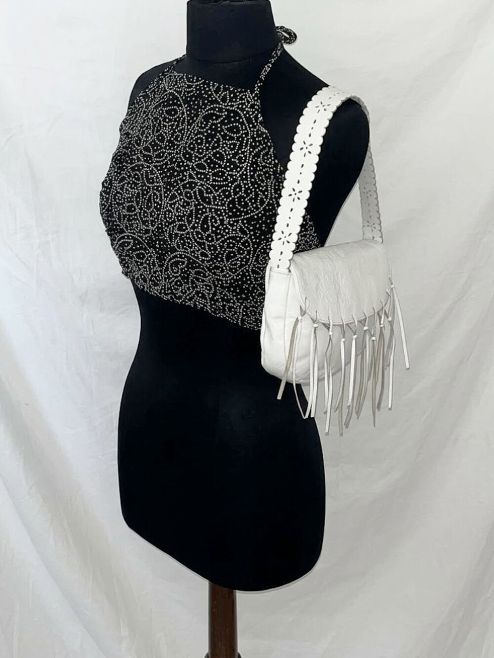 Rare Vintage KOOKAÏ Y2K White Embossed Leather Western Fringe Baguette